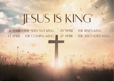 Sunrise with cross and sermon series titles and dates